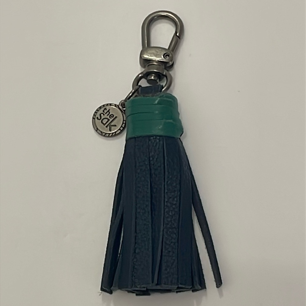The Sak Leather Tassel Hang Tag Key Fob Charm Navy Blue Green